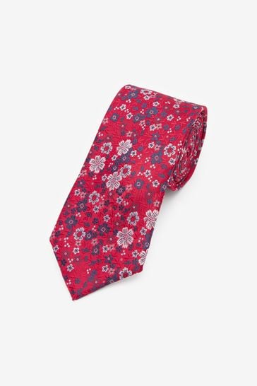 Red Floral Regular Pattern Tie