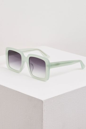 Oliver Bonas Oversized Pastel Green Glam Square Acetate Sunglasses