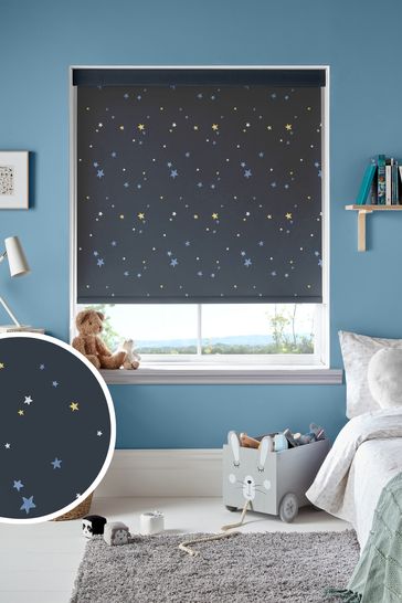 Midnight Blue Painterly Stars Made To Measure Roller Blind