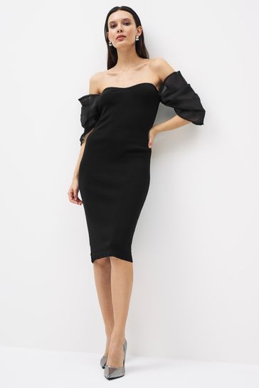 Black off shoulder puff sleeve dress outlet