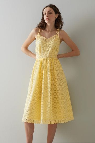 LK Bennett Yellow Francoise Cotton Broderie Anglaise Sun Dress
