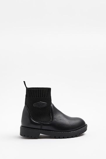 River Island Boys Fly Knit Black Boots
