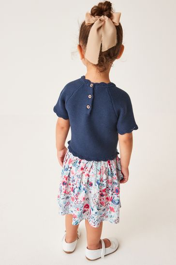 Buy Navy Blue Jumper Dress With Printed Skirt 3mths 7yrs from Next Luxembourg