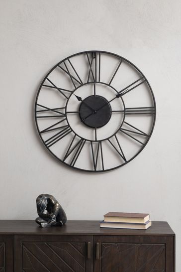 Libra Black Outdoor Skeletal Wall Clock In Antique Black