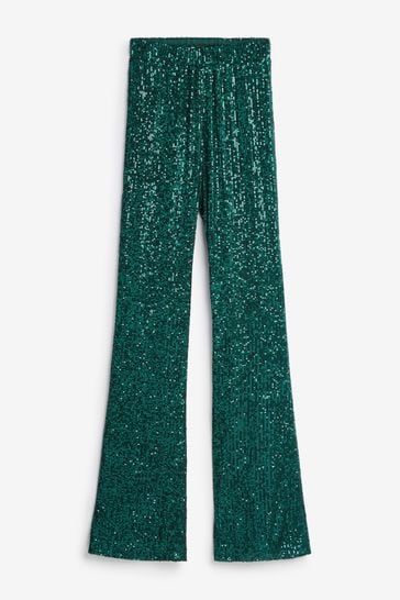 Emerald Sequin Flare Trouser