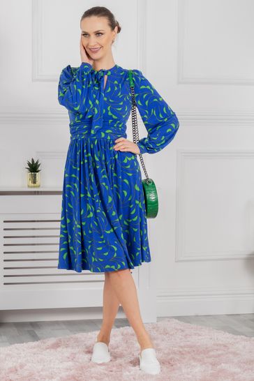 Buy Jolie Moi Allyn Blue Bow Neck Long Sleeve Dress from Next Denmark