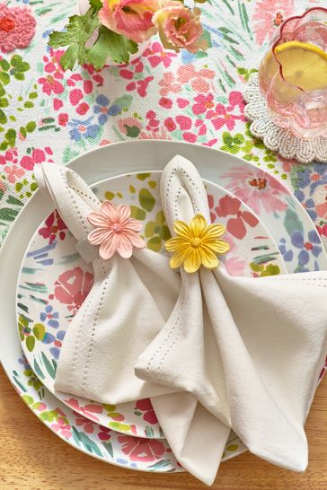 Pink flower napkin rings discount