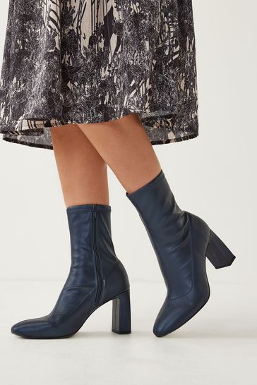Navy Blue Round Toe Ankle Sock Boots
