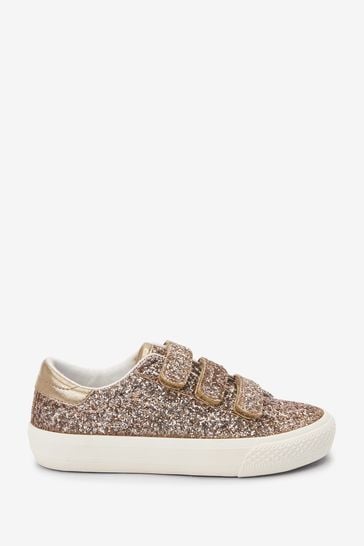 Gold Glitter Standard Fit (F) Touch Fastening Trainers