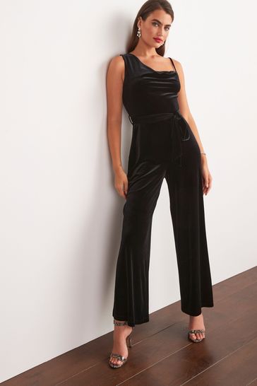 Velvet one shoulder jumpsuit cheap