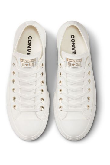 Rose gold 2024 white leather converse