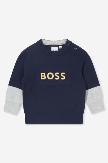 BOSS Navy Baby Boys Knitted Logo Jumper