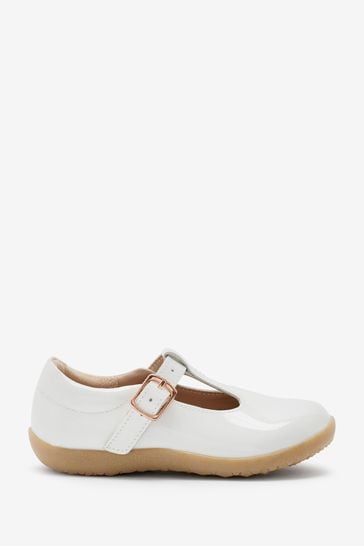 White Patent Leather T-Bar Shoes