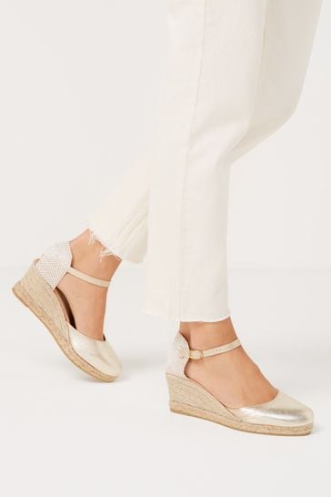 Gold Forever Comfort® Leather Closed Toe Low Wedges