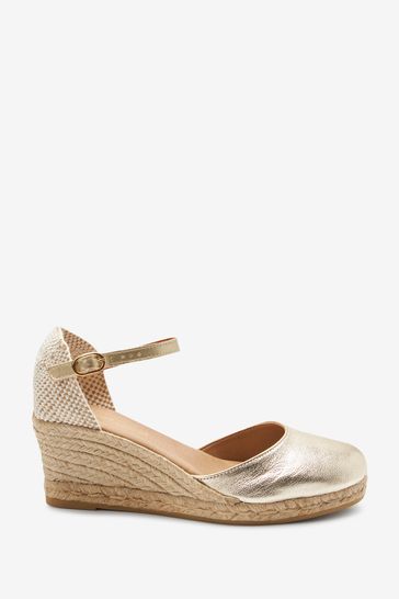 Buy Gold Forever Comfort Leather Closed Toe Low Wedges from Next