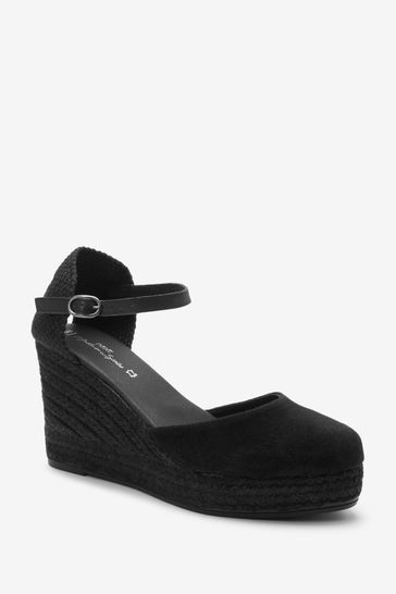 Black suede wedges with shop ankle strap