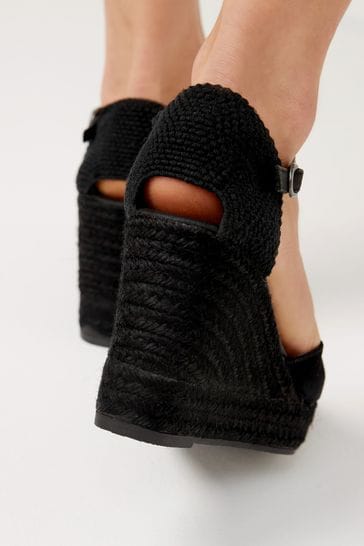 All black wedges with ankle strap sale