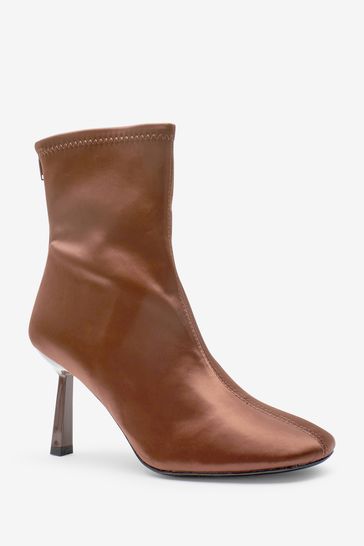 Buy Rust Brown Satin Stiletto Sock Boots from Next Luxembourg