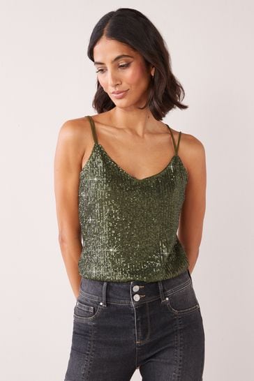 Olive Green Next Sleeveless Strappy Cami Party Top