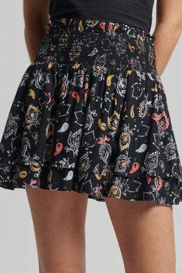Superdry Navy Vintage Ruffle Smocked Skirt