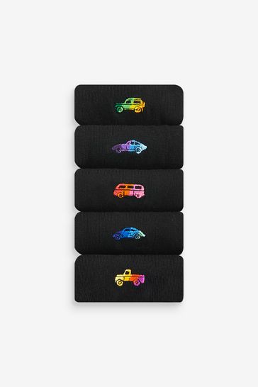 Black Ombre Car 5 Pack Embroidered Socks