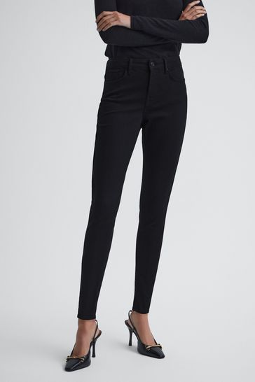 Reiss Black Lux Mid Rise Skinny Jeans