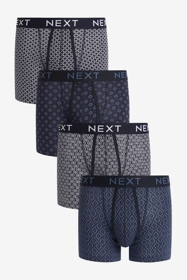 Pack de 4 boxers ajustados con estampado geométrico en azul oscuro