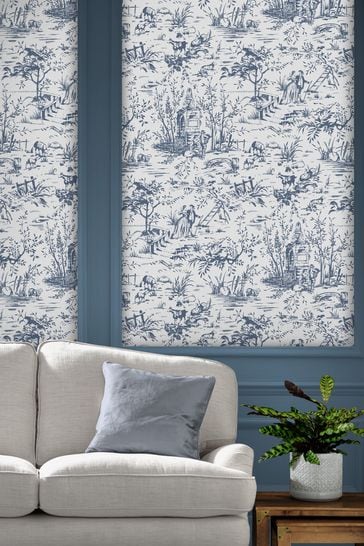 Laura Ashley Dark Seaspray Toile de Joy Wallpaper Sample Wallpaper