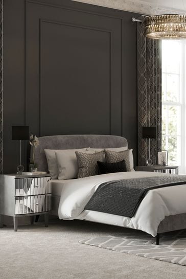 Plush Chenille Light Grey Matson Upholstered Bed Frame