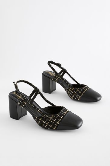 Buy Monochrome Forever Comfort Square Toe Slingback Block Heel
