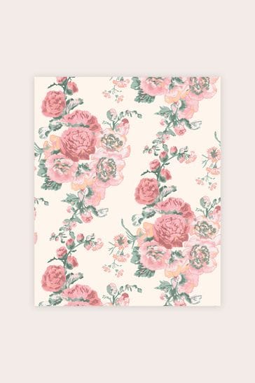 Laura Ashley Coral Pink Hollyhocks Wallpaper