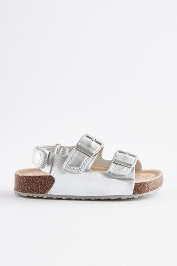 Buy Silver Double Buckle Corkbed Sandals from Next Luxembourg