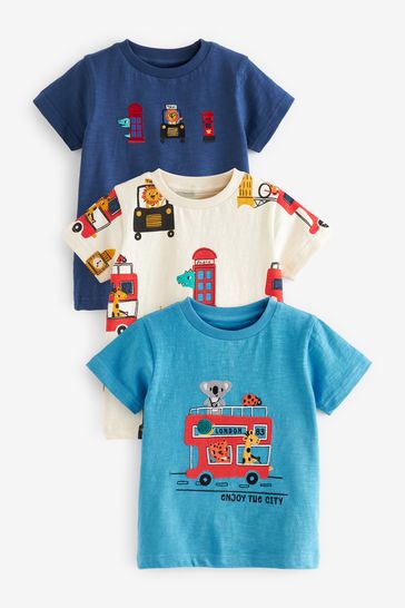 Blue London Zoo Animals Short Sleeve Character T-Shirts 3 Pack (3mths-7yrs)