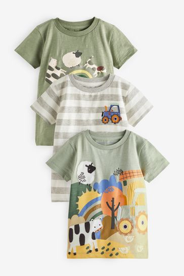 Light Green Farm Animal Short Sleeve Character T-Shirts 3 Pack (3mths-7yrs)