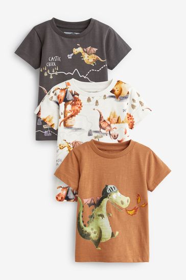 Rust Brown Dragon Character Short Sleeve T-Shirts 3 Pack (3mths-7yrs)
