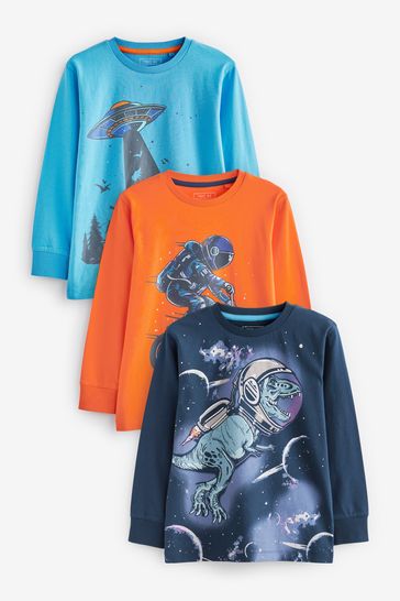 Space Dinos 3 Pack Long Sleeve Graphic T-Shirts (3-16yrs)