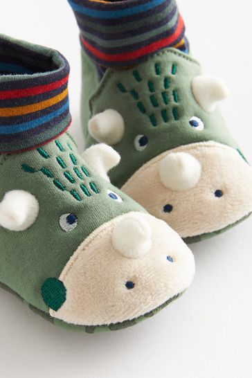 Green Dino Baby Sensory Sock Top Pram Shoes (0-2mths)