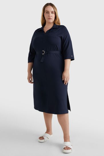 Tommy Hilfiger Blue Curve Relaxed Midi Shirt Dress