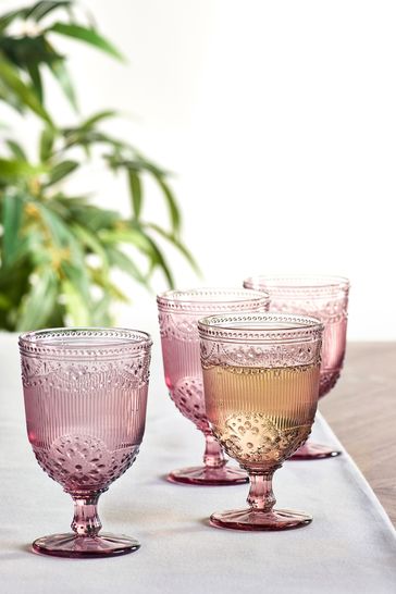 Pink Amelia Pink Set of 4 Wine Glasses