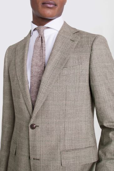 MOSS Neutral Nude Tailored Fit Performance Check Suit Jacket