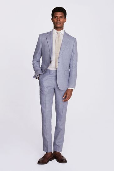 Buy MOSS Blue Tailored Fit Dusty Linen Jacket from Next Luxembourg