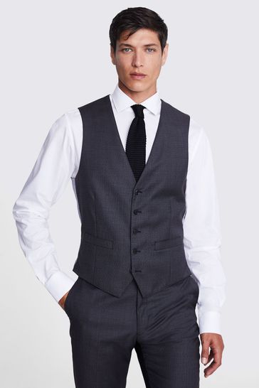 MOSS x Cerutti Charcoal Grey Tailored Fit Texture Suit Waistcoat