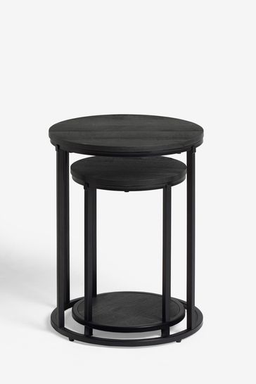 Buy Black Bronx Oak Effect Round Set of 2 Nest of Tables from the