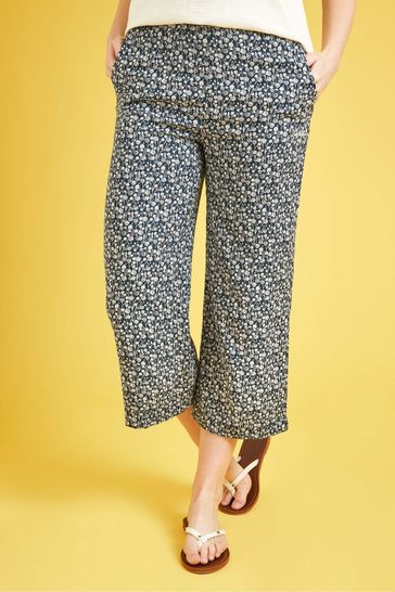 Weird Fish Blue Tresco Ecovero™ Printed Cropped Trousers