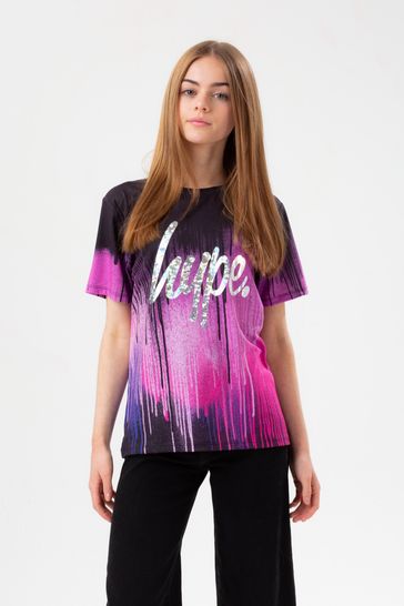 Hype. Girls Purple Drip Silver Foil Script T-Shirt