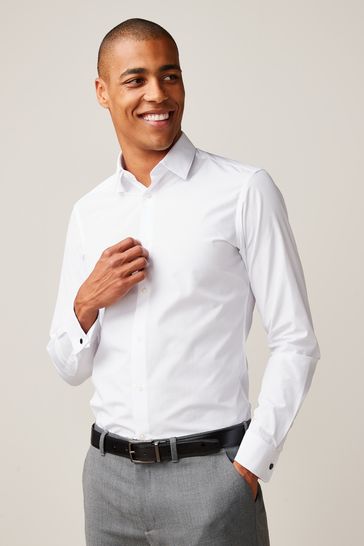 White Slim Fit Easy Care Double Cuff Shirt