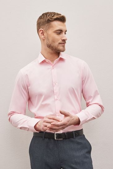 Camisa de corte estándar con puño sencillo Easy Care en color rosa