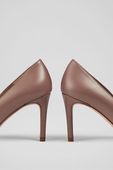 LK Bennett Brown Floret Leather Pointed Court Shoes