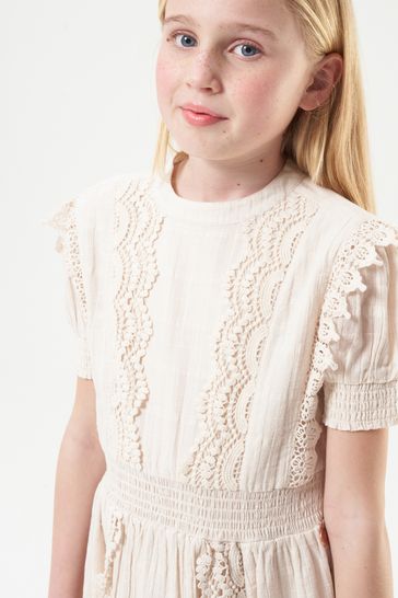 Buy Angel Rocket Cream Lace Trim Dress from Next Luxembourg