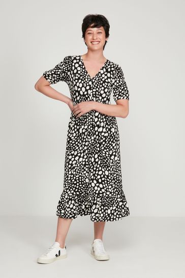 M Co Petite Natural Spot Print Tiered Midi Dress